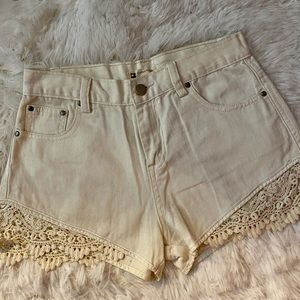 Lace Trim Shorts - White